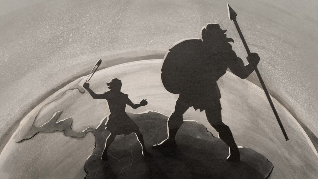 Illustration of David and Goliath